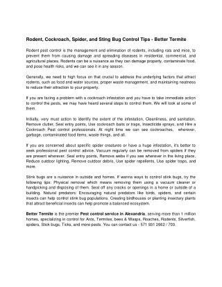 rodent cockroach spider and sting bug control