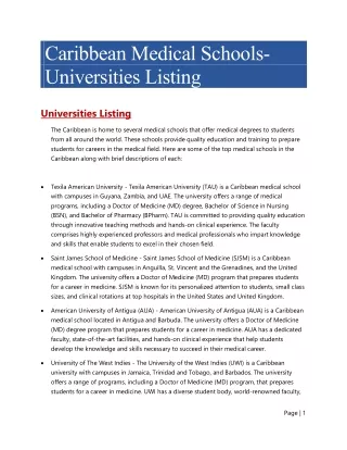 Caribbean Medical Schools- Universities Listing