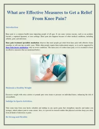 What are Effective Measures to Get a Relief From Knee Pain?