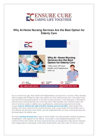 Why At-Home Nursing Services Are the Best Option for Elderly Care