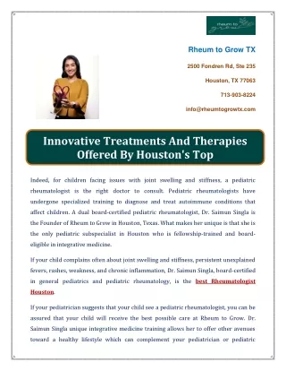 Innovative Treatments And Therapies Offered By Houston's Top Rheumatologists