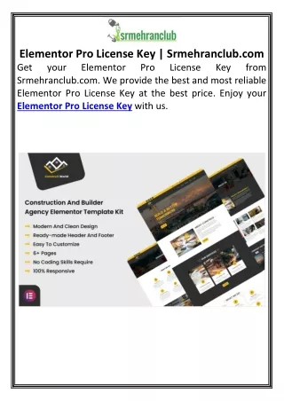 Elementor Pro License Key | Srmehranclub.com
