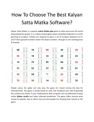 How To Choose The Best Kalyan Satta Matka Software?