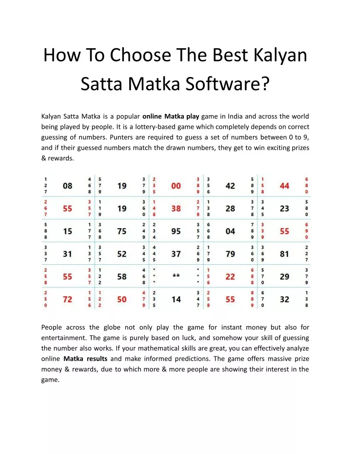 how to choose the best kalyan satta matka software