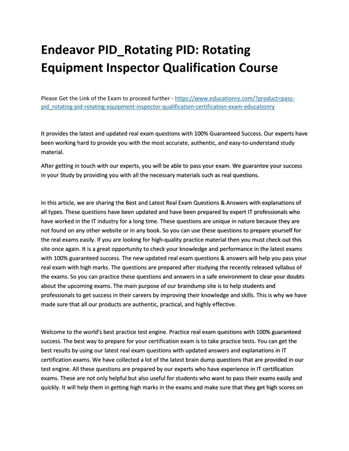 endeavor pid rotating pid rotating equipment