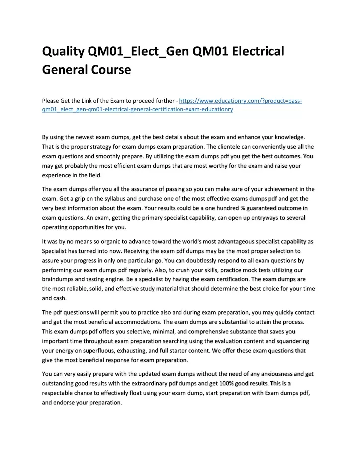 quality qm01 elect gen qm01 electrical general