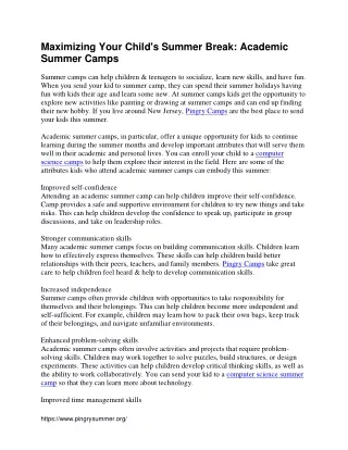 Maximizing Your Child's Summer Break Academic Summer Camps