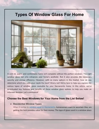 Common Types of Glass for Home Windows