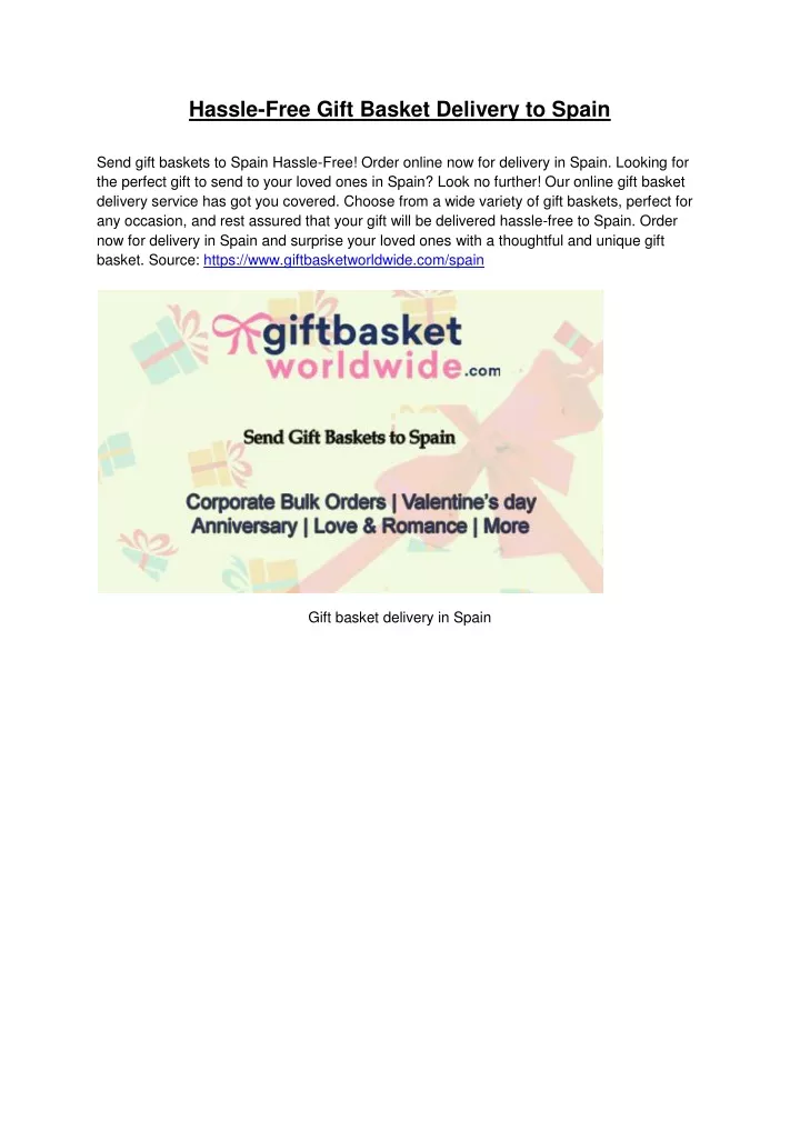 hassle free gift basket delivery to spain send
