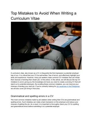 Top Mistakes to Avoid When Writing a Curriculum Vitae