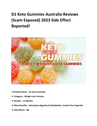 D1 Keto Gummies Australia Reviews