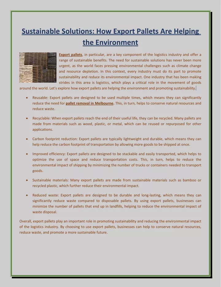 sustainable solutions how export pallets