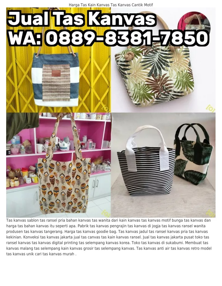 harga tas kain kanvas tas kanvas cantik motif