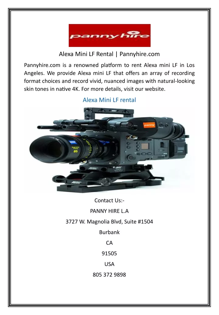 alexa mini lf rental pannyhire com