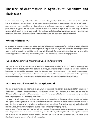 the rise of automation in agriculture machines