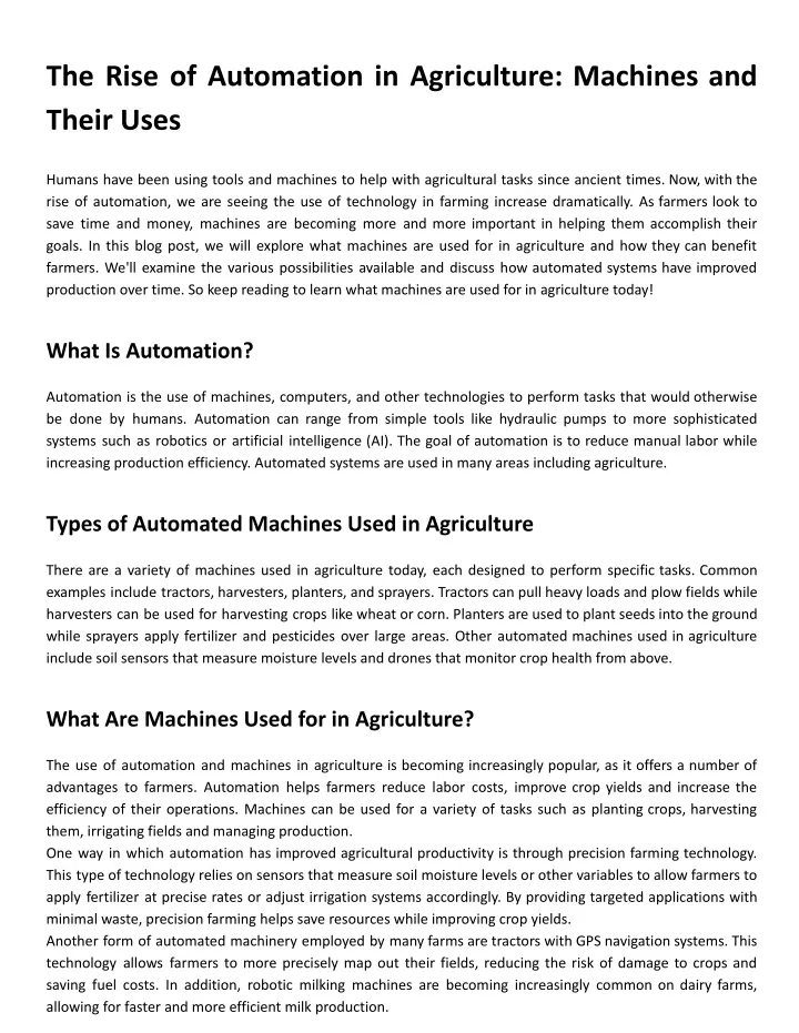 the rise of automation in agriculture machines