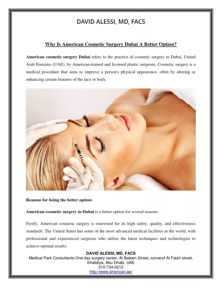 why is american cosmetic surgery dubai a better