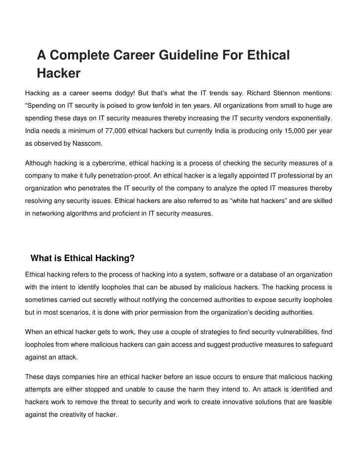 a complete career guideline for ethical hacker