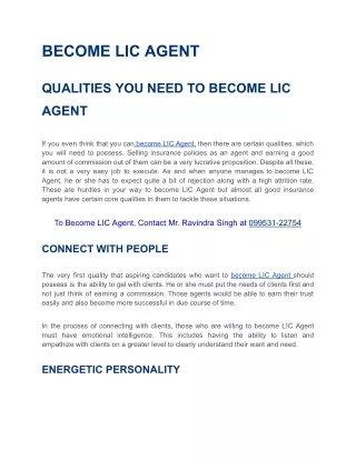 BECOME LIC AGENT