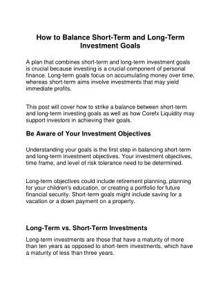 How to Balance Short-Term and Long-Term Investment Goals