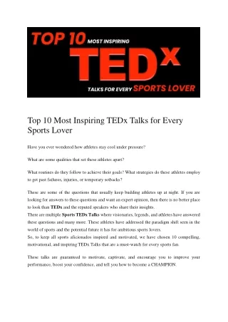 Top 10 Most Inspiring TEDx Talks for Every Sports Lover-Sports Blog-IISM Mumbai