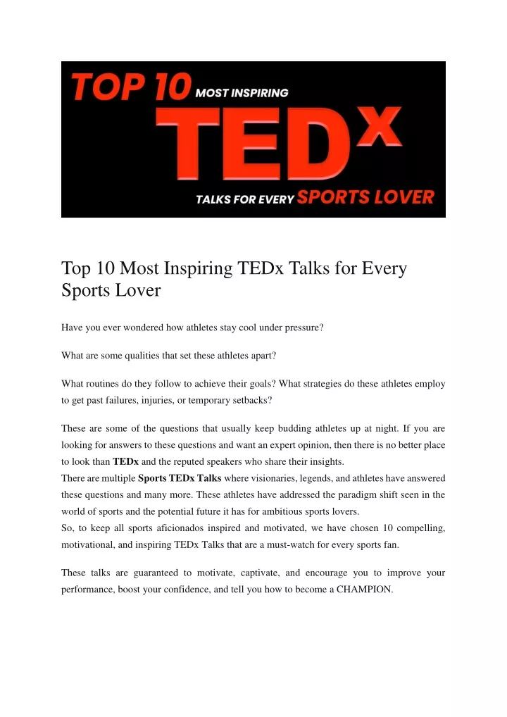 top 10 most inspiring tedx talks for every sports