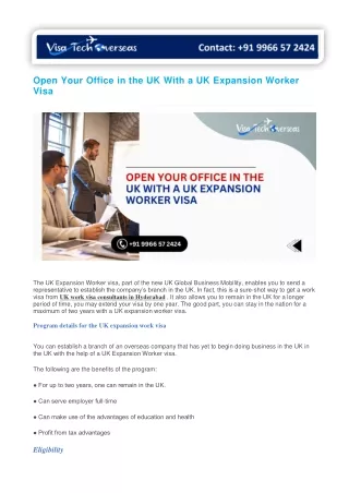 Open Your Office in the UK With a UK Expansion Worker Visa