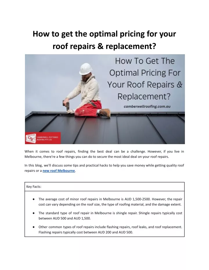 how to get the optimal pricing for your roof