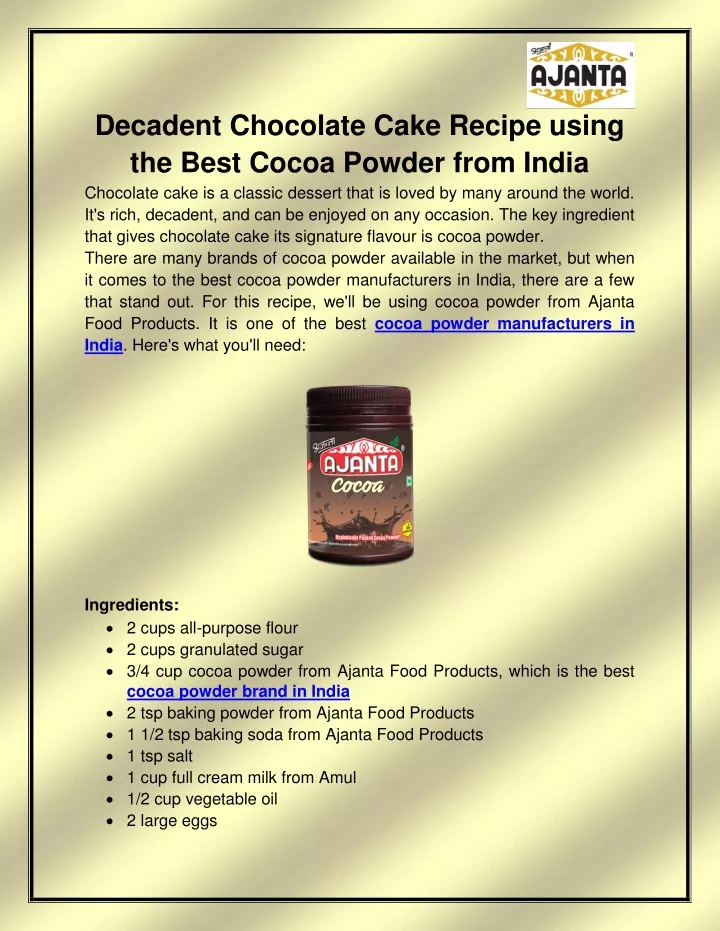 decadent chocolate cake recipe using the best