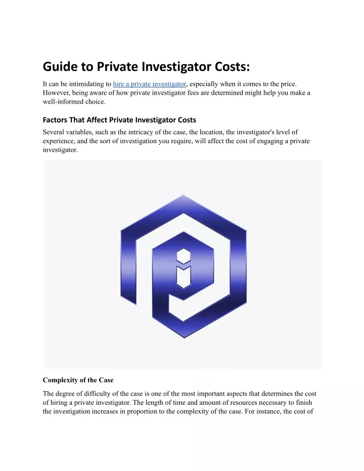 guide to private investigator costs