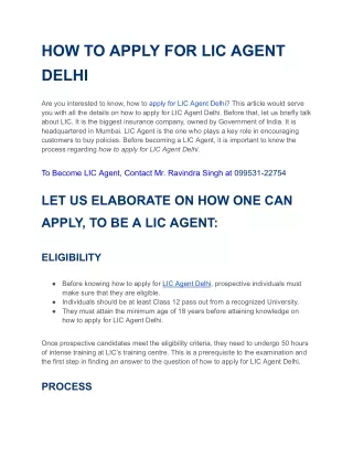 HOW TO APPLY FOR LIC AGENT DELHI