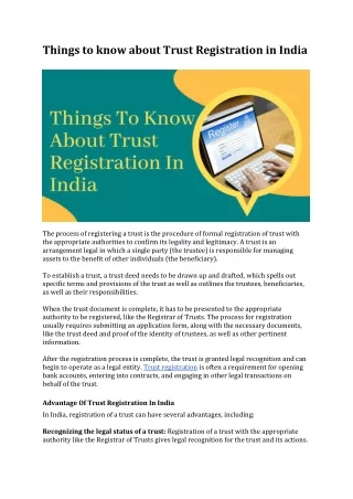 Things to know about Trust Registration in India