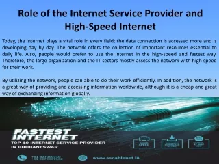 Role of the Internet Service Provider and High-Speed Internet