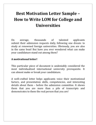 best motivation letter sample how to write lom for college and universities