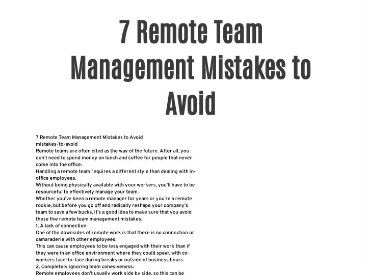 7 remote team management mistakes to avoid