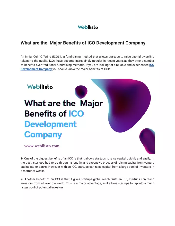 what are the major benefits of ico development