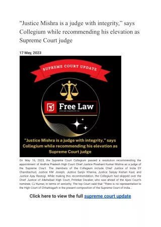 justice mishra is a judge with integrity says