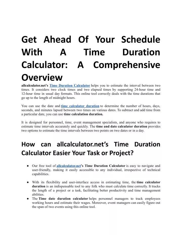 get ahead of your schedule with a time calculator