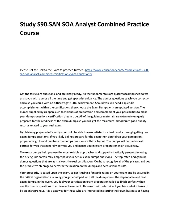 study s90 san soa analyst combined practice course