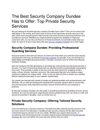 The Best Security Company Dundee Has to Offer