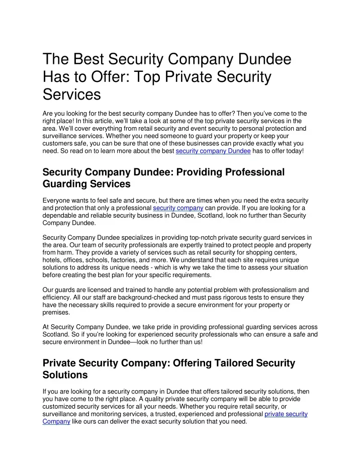 the best security company dundee has to offer top private security services