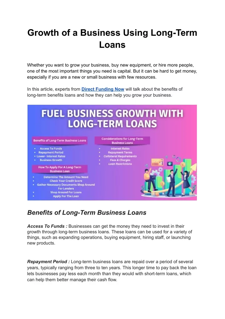 growth of a business using long term loans