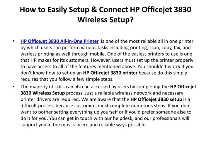 how to easily setup connect hp officejet 3830 wireless setup