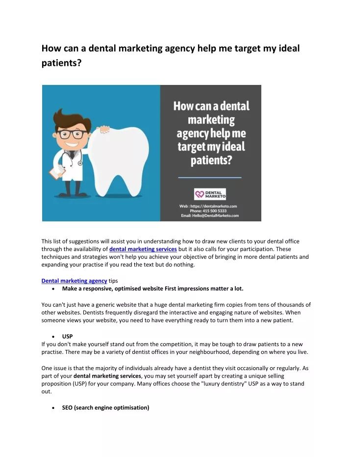 how can a dental marketing agency help me target