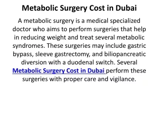 Metabolic Surgery Cost in Dubai