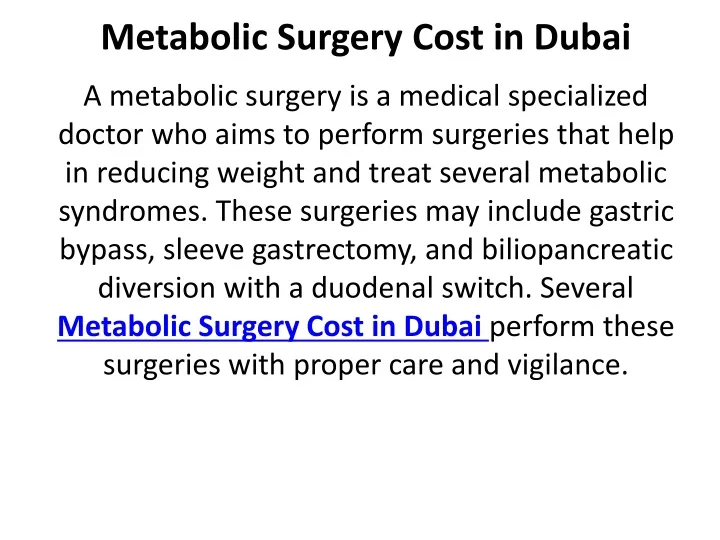 metabolic surgery cost in dubai