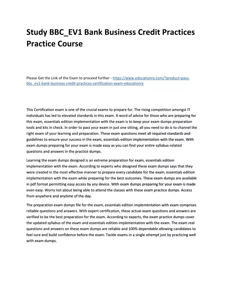 study bbc ev1 bank business credit practices