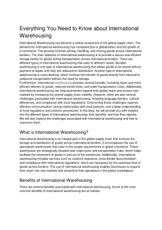 Everything You Need to Know about International Warehousing