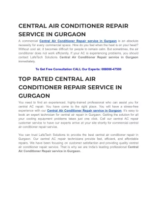 CENTRAL AIR CONDITIONER REPAIR SERVICE IN GURGAON