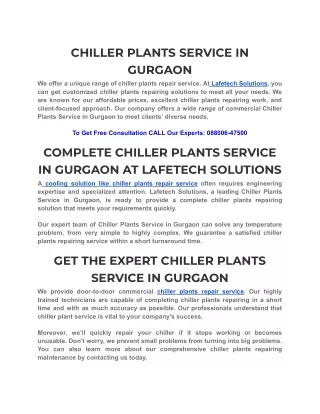 CHILLER PLANTS SERVICE IN GURGAON